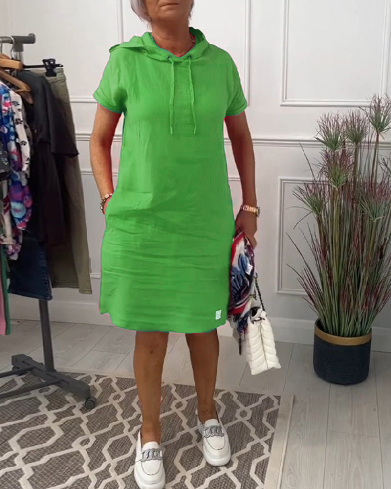 Casual Dress with Short Sleeves and Hood