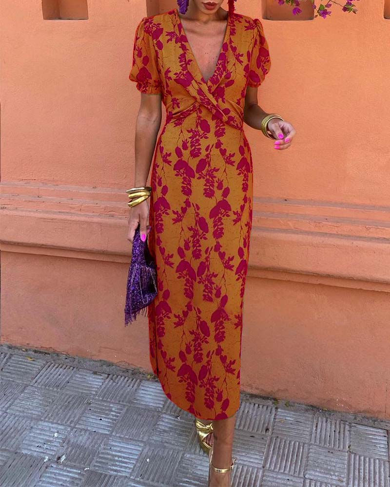 Bonnie | Elegant Floral Print Midi Dress