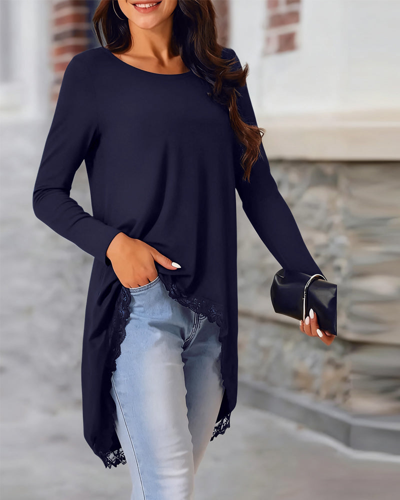 Irregular Long Sleeve Top with Mesh Panels
