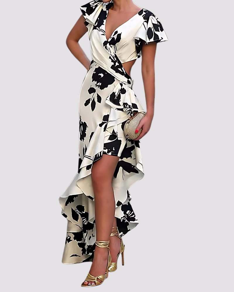 Isabelle | Wrap Front Ruffle Hem Dress