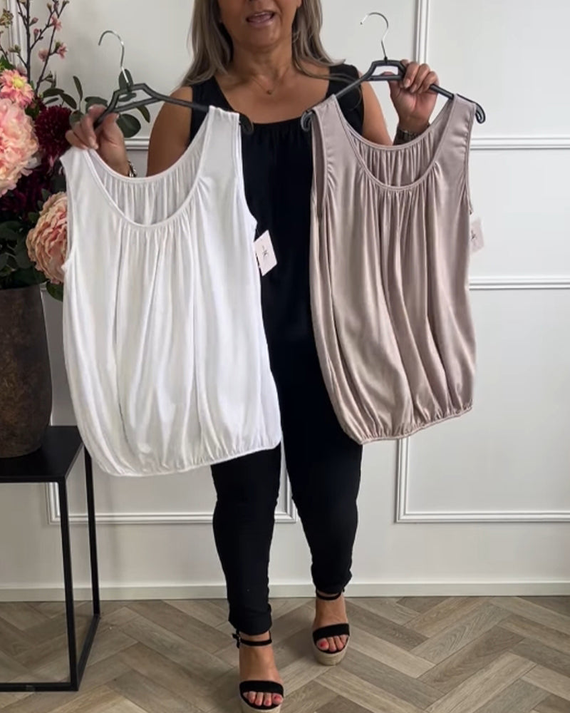 Top Without Sleeves Solid Color Pleated