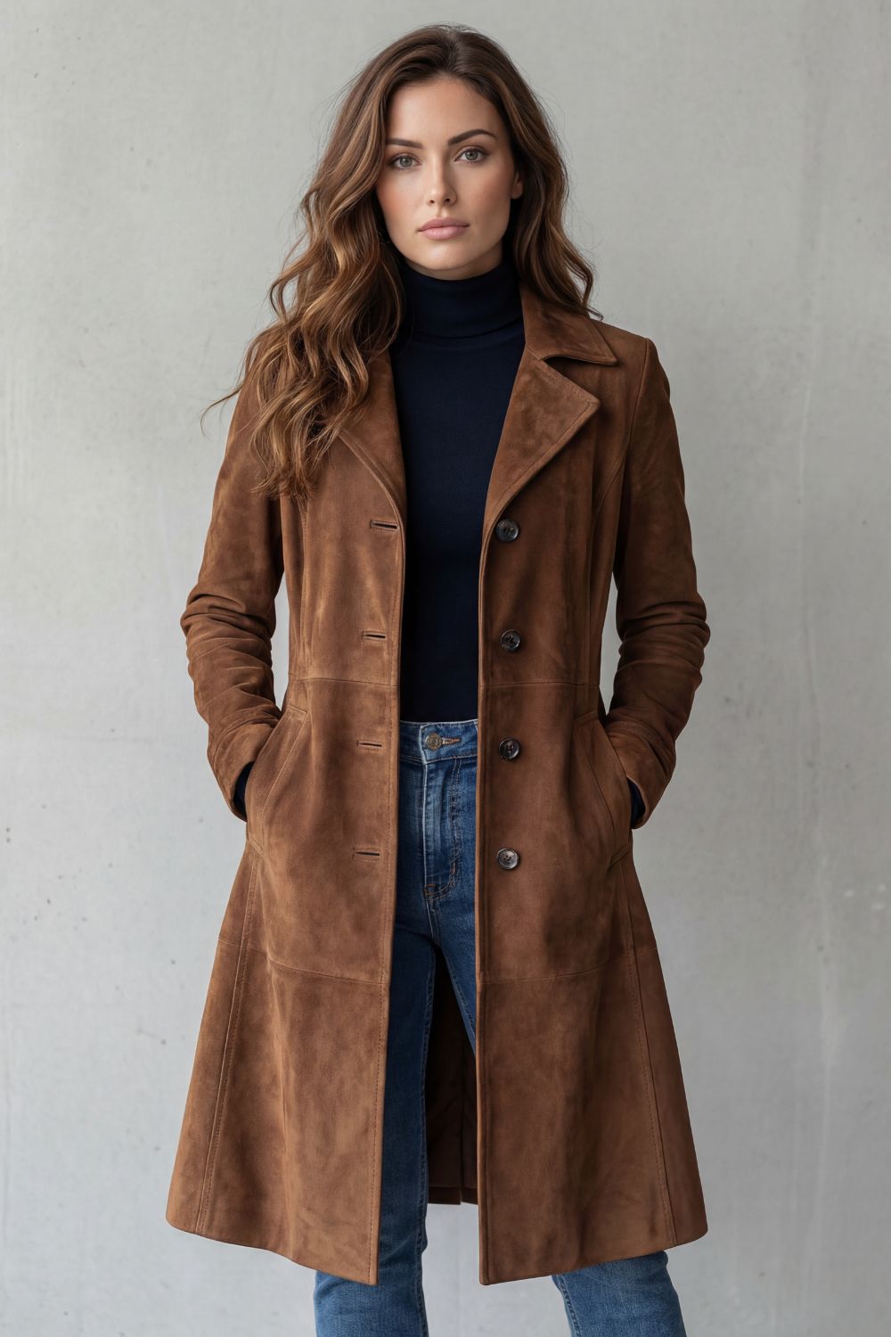 Delvienne | Vintage Suede Finish Longline Coat