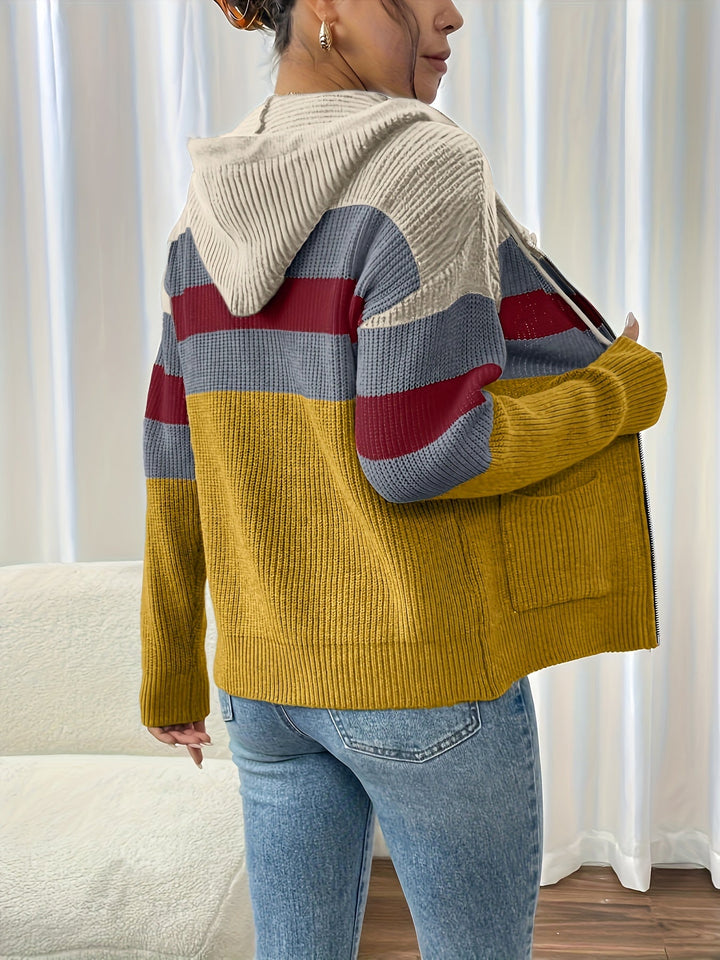 Susannah | Colour-Block Hooded Zip Cardigan