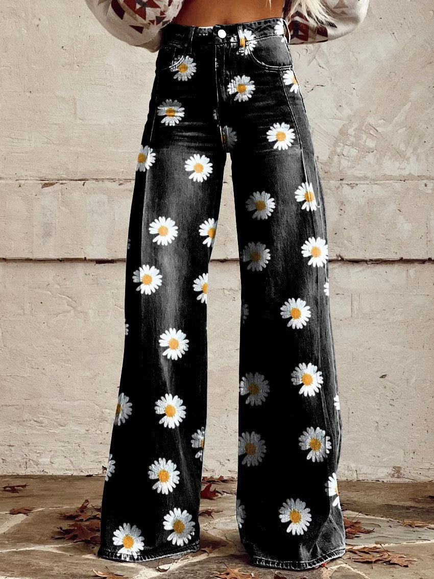Jacqueline | Stylish Floral Print Wide-Leg Jeans
