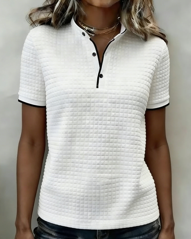 Buttoned Ribbed Jersey Top Short Sleeves