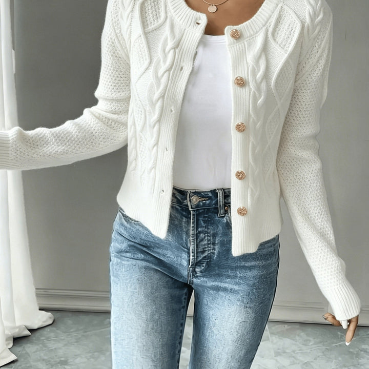 Eleanora | Cable-Knit Button-Front Cardigan