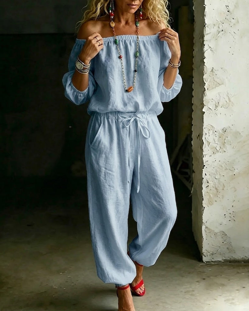 Off-Shoulder Jumpsuit with Fitted Waist