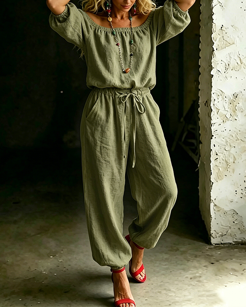 Off-Shoulder Jumpsuit with Fitted Waist
