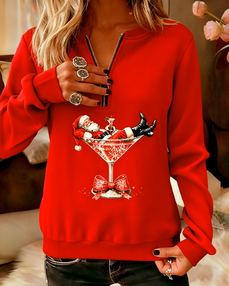 Christmas Printed Half-Zip Sweatshirt