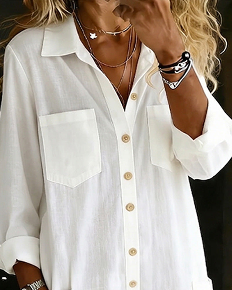 100% Cotton Casual Lapel Jumpsuit Wide Leg