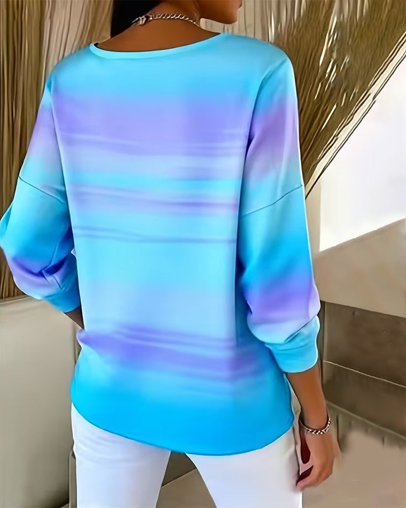 Long Sleeve V-Neck Sweatshirts Ombre