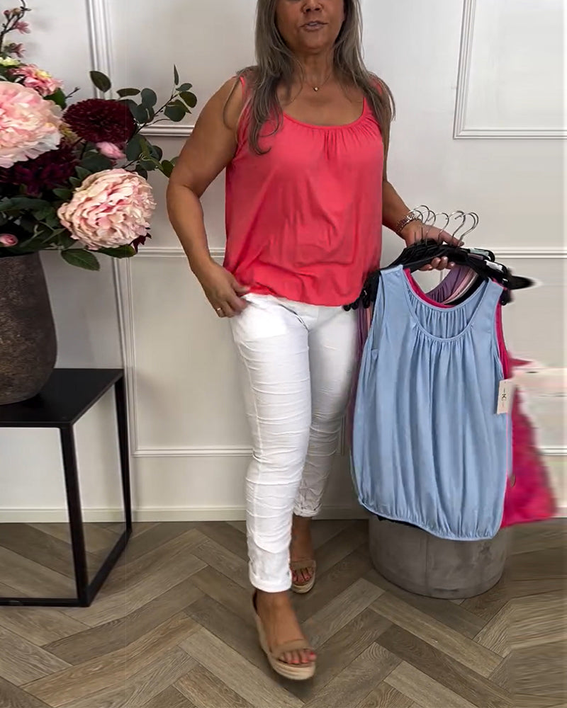 Top Without Sleeves Solid Color Pleated