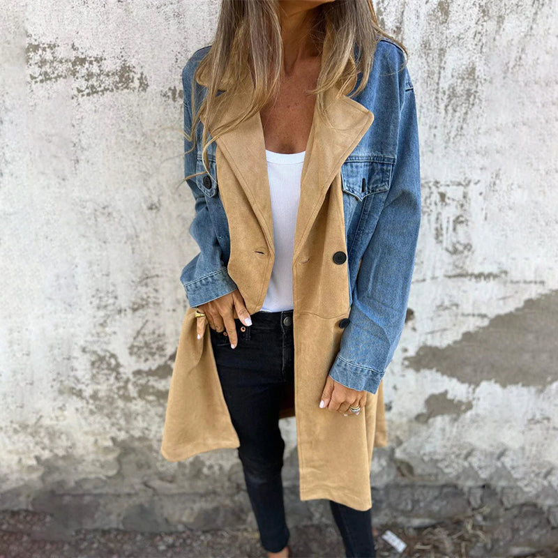 Mid Length Trench Coat with Denim Jeans Seams