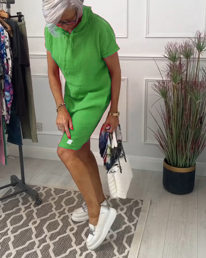Casual Dress with Short Sleeves and Hood