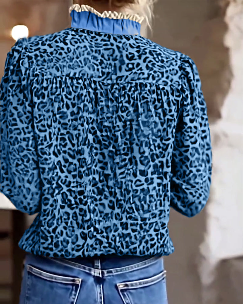 Casual Long Sleeve Leopard Print Shirt