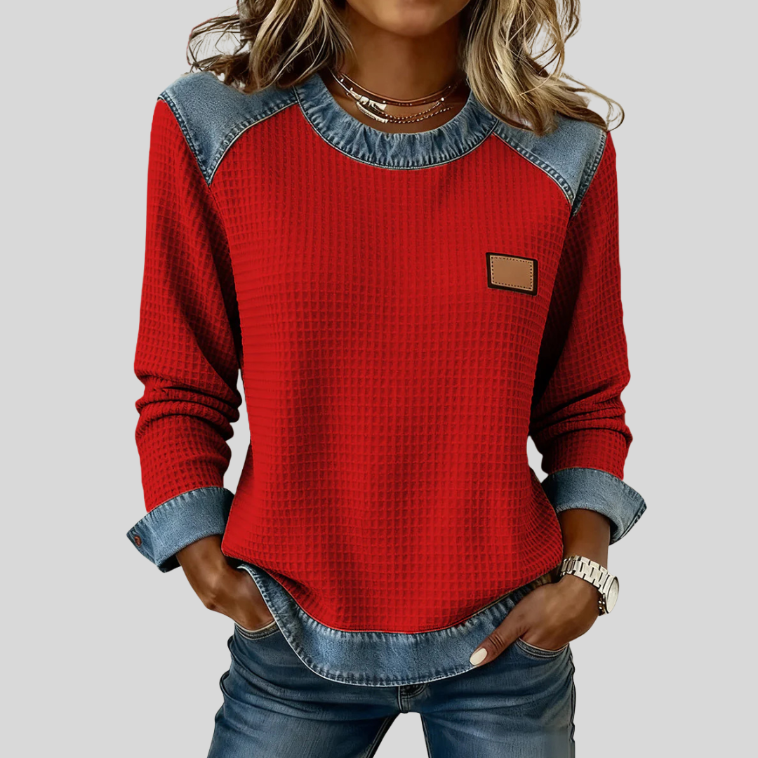 Hana™ | Women's Patchwork Design Waffle Sweatshirt