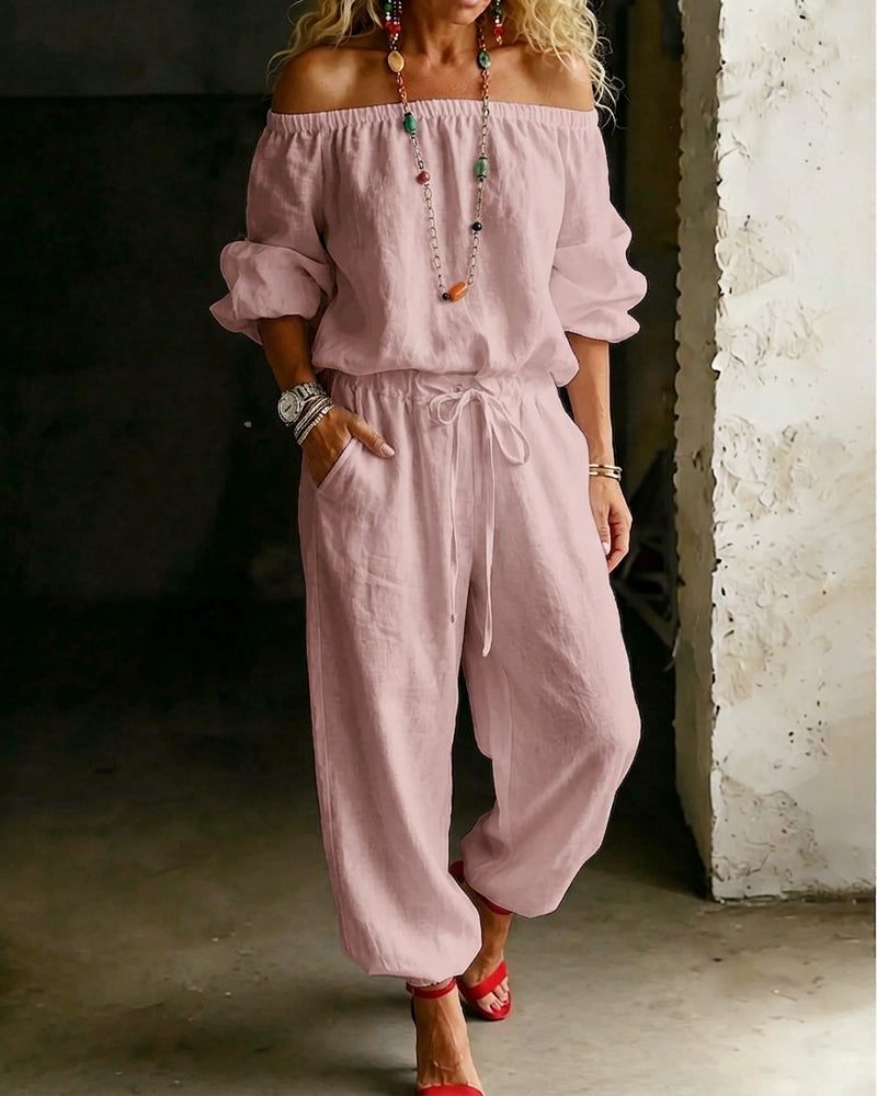 Off-Shoulder Jumpsuit with Fitted Waist