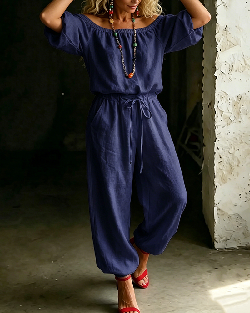 Off-Shoulder Jumpsuit with Fitted Waist