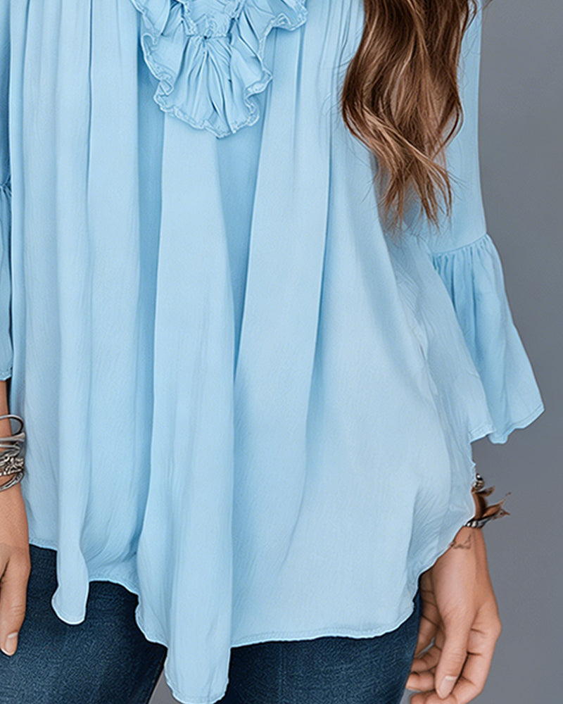 Elegant V-Neck Ruffled Blouse