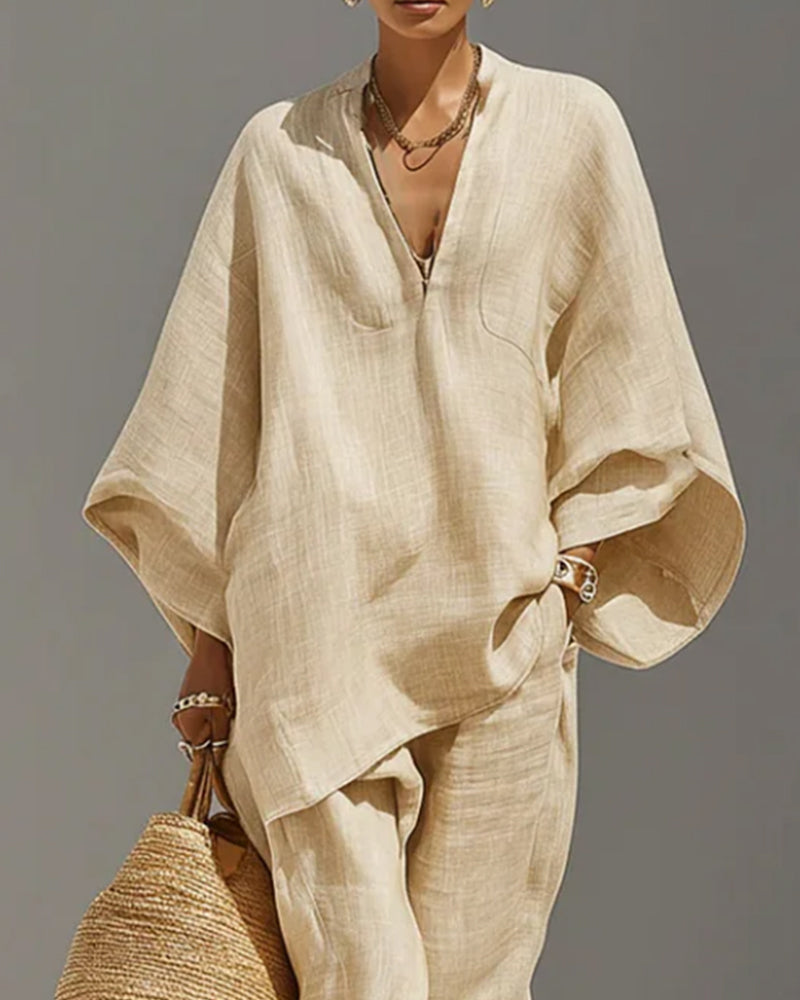 Set V-Neck Relaxed Sleeve Casual