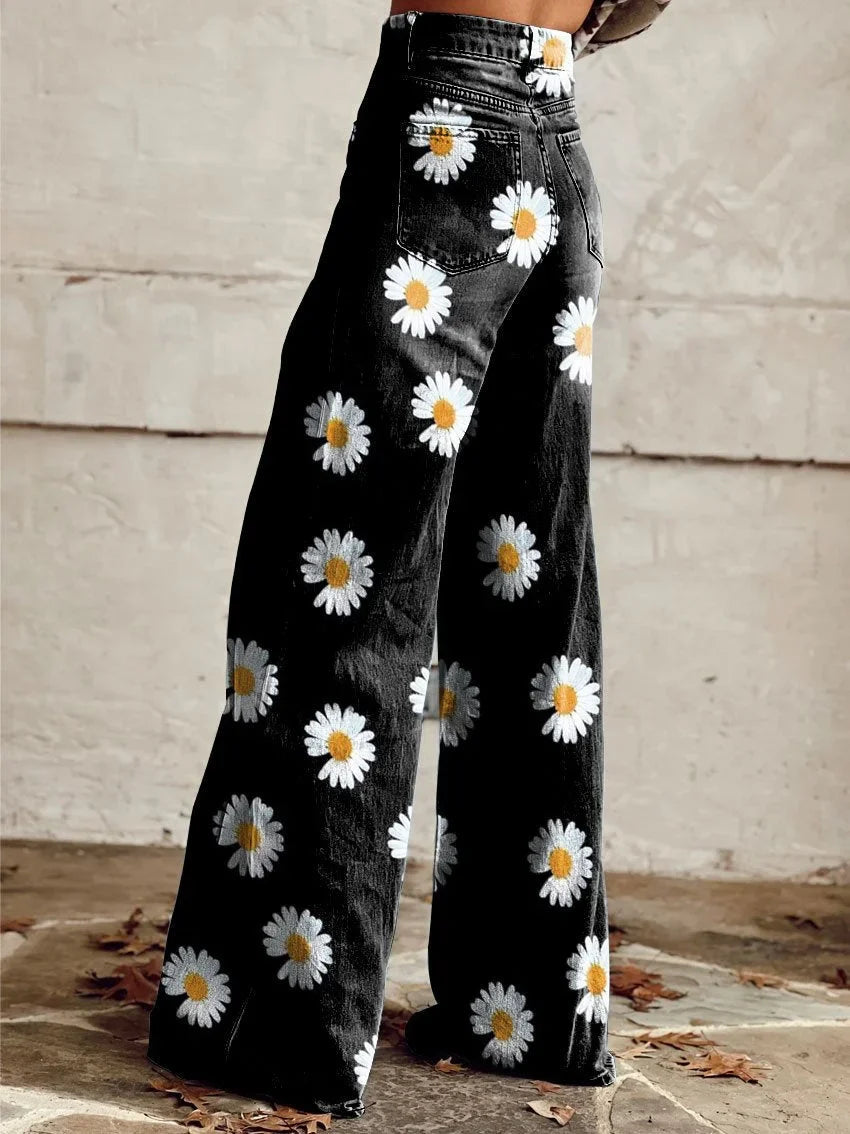 Jacqueline | Stylish Floral Print Wide-Leg Jeans