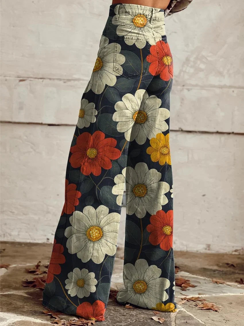 Alicia | Floral Pattern Wide-Leg Jeans