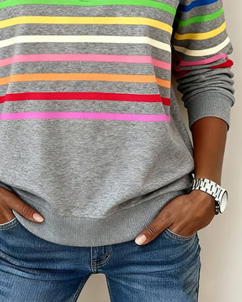 Mode Sweatshirt with Half Zip and Rainbow Stripes