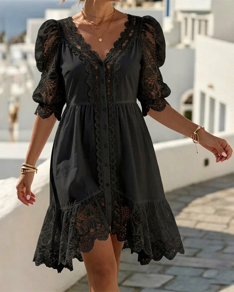 Puff Sleeve Lace Short Dress