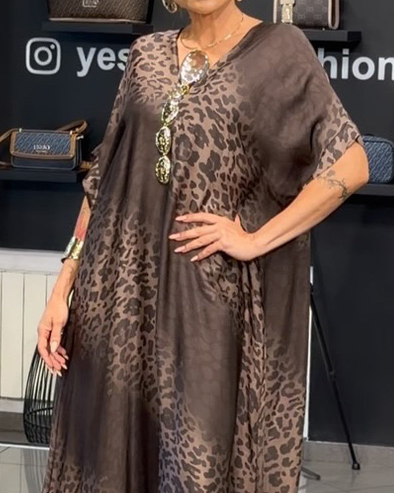 Dress Gradient V-Neck Leopard Print