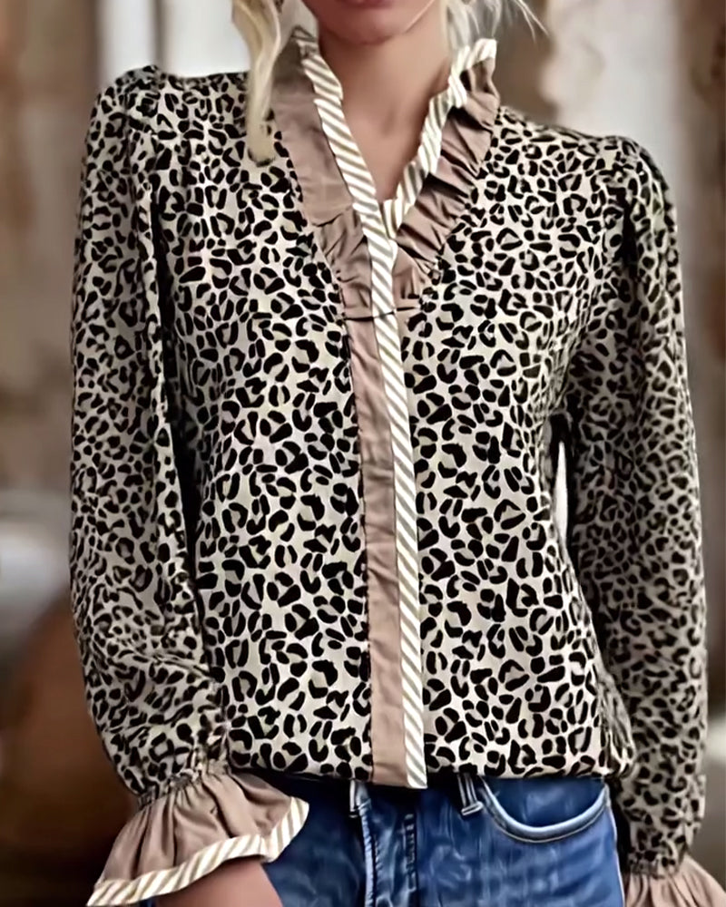 Casual Long Sleeve Leopard Print Shirt