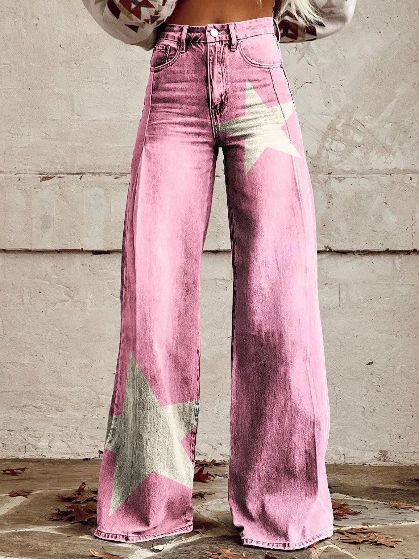 Holly | Star Print Wide-Leg Denim Pants
