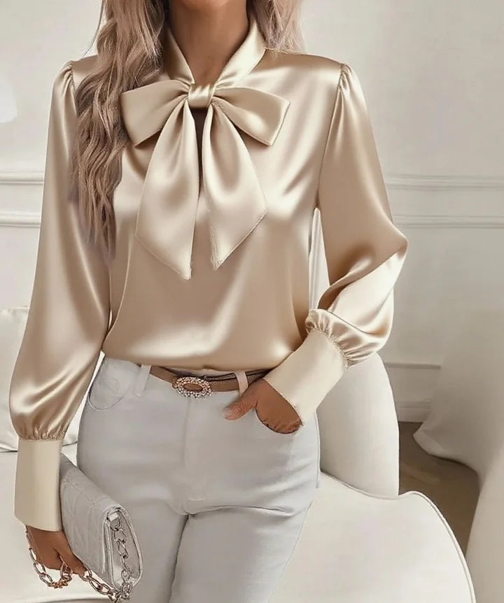 Nariyah | Satin Blouse with Long Sleeves and Bow