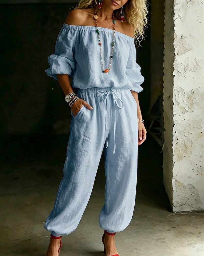 Off-Shoulder Jumpsuit with Fitted Waist