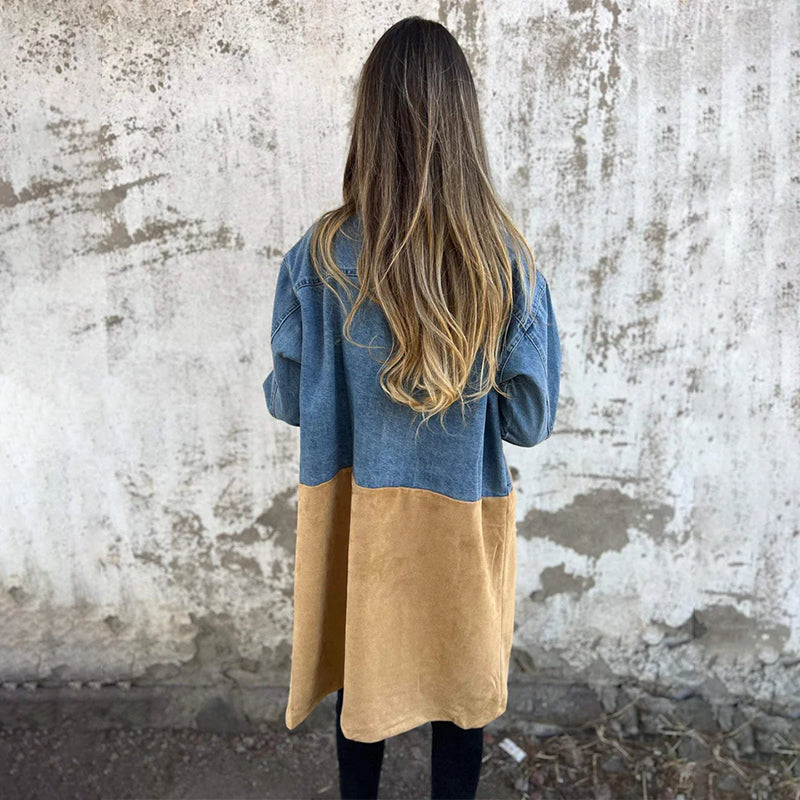 Mid Length Trench Coat with Denim Jeans Seams