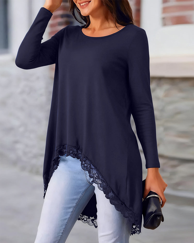 Irregular Long Sleeve Top with Mesh Panels