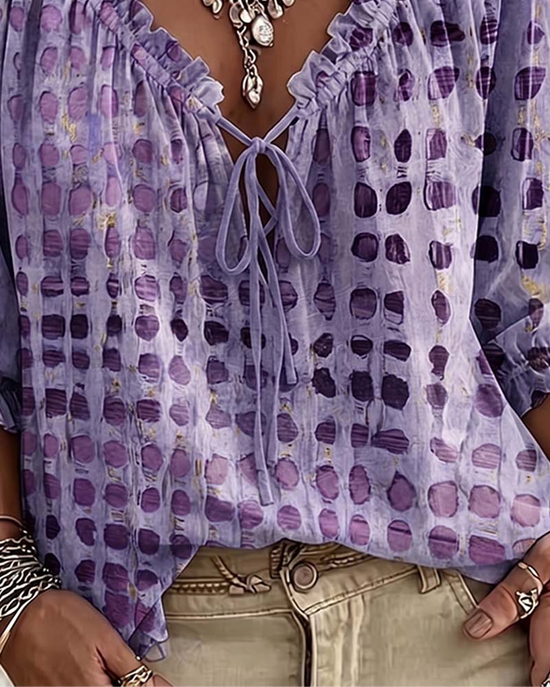 Blouse Polka Dot Pattern with Lacing