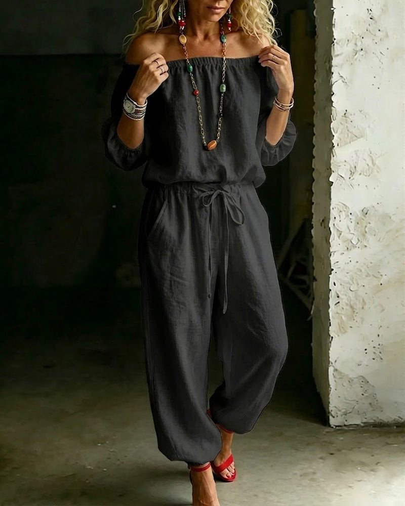Off-Shoulder Jumpsuit with Fitted Waist