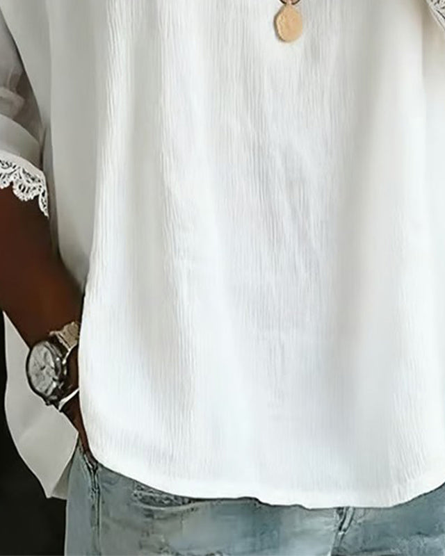 Blouse with Lace Insert Peter Pan Collar