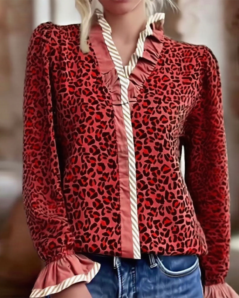 Casual Long Sleeve Leopard Print Shirt