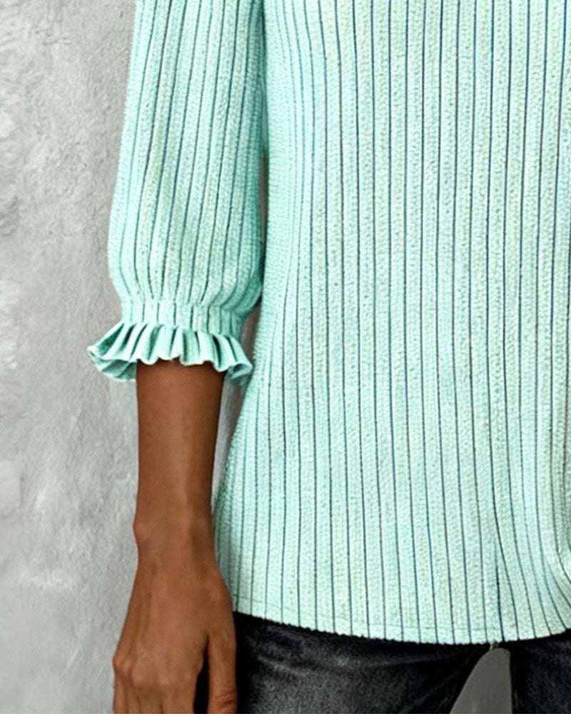 Solid and Patchwork Blouse with V Neck