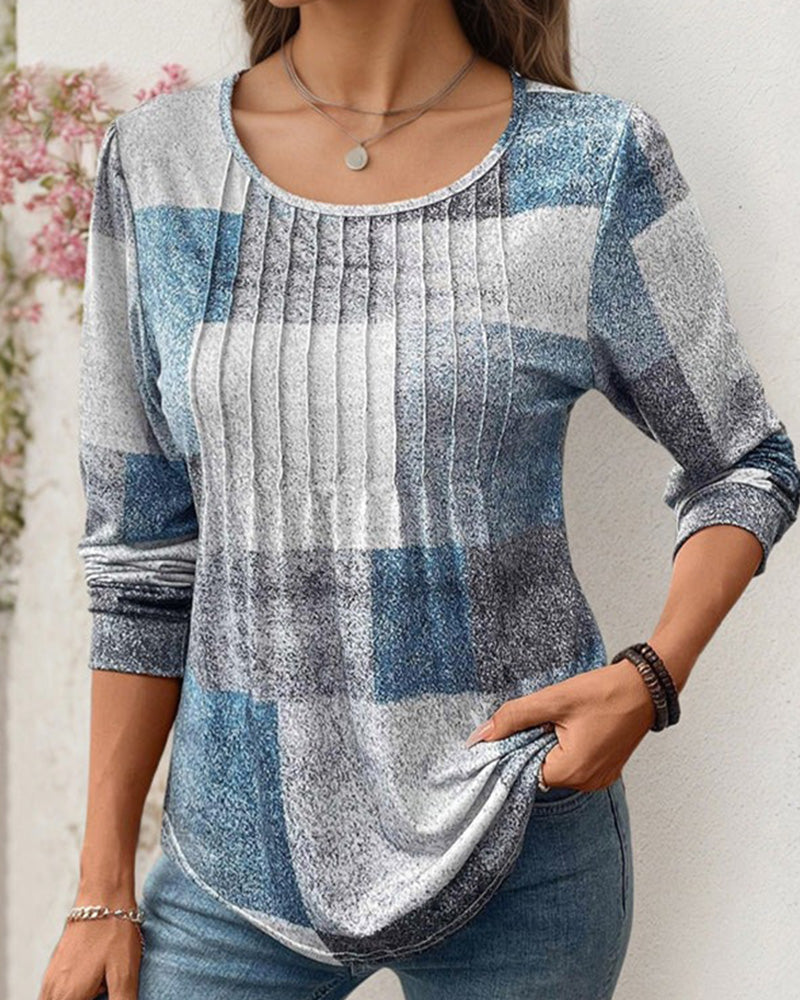 Casual Printed Long Sleeve T-Shirt with Round Neck