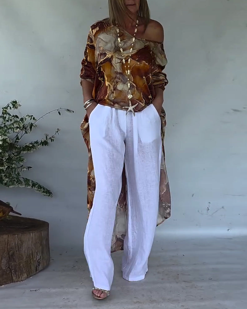 Trendy Printed Split Blouse