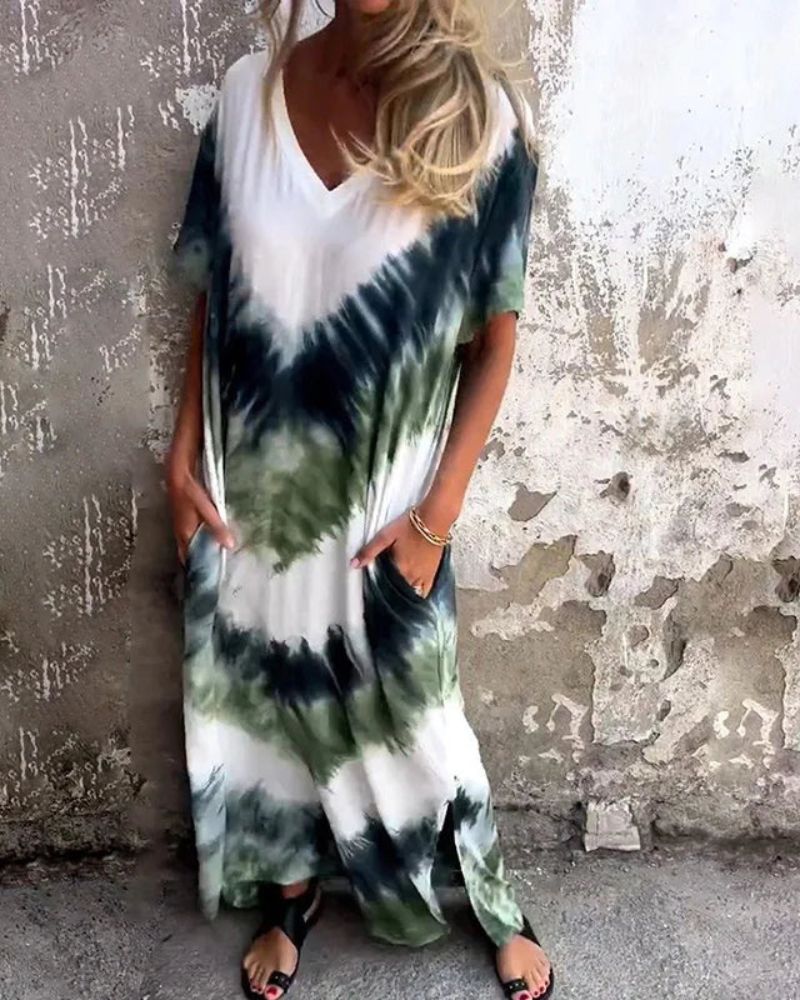 Jade | Tie-Dye V-Neck Maxi Dress