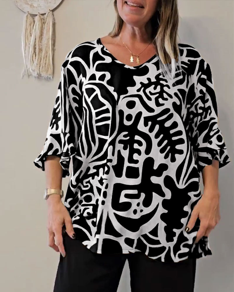 Top Abstract Botanical Print Loose