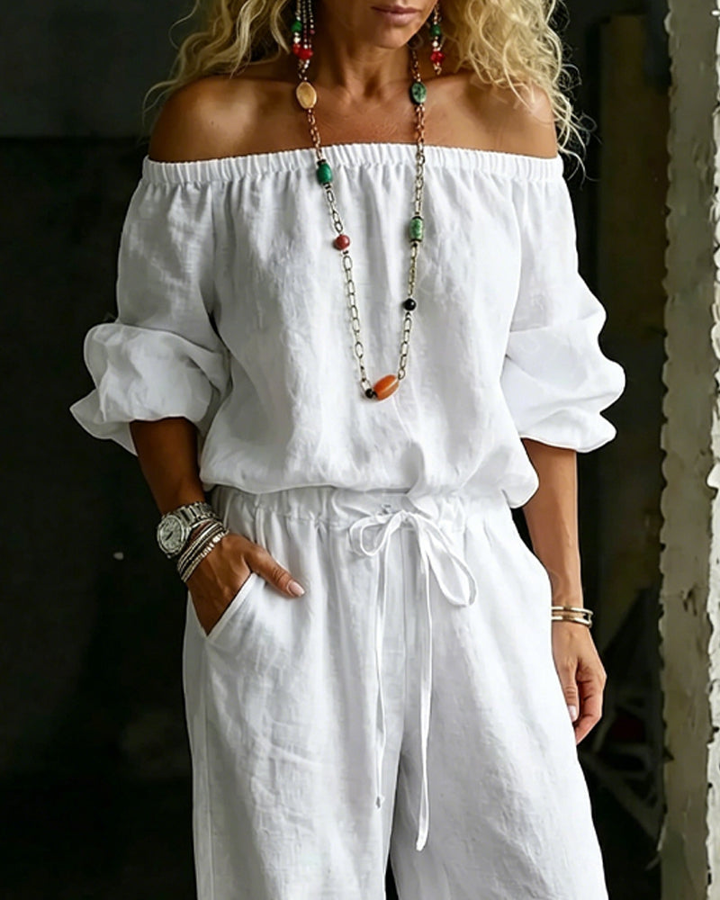 Off-Shoulder Jumpsuit with Fitted Waist