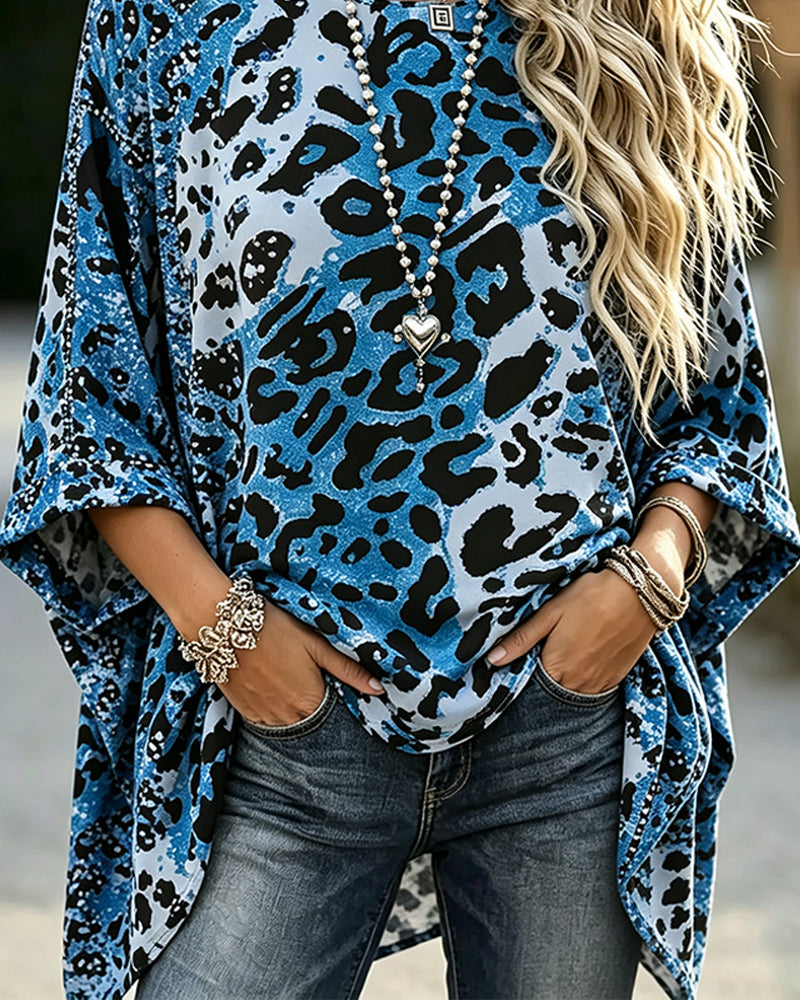 Ombre Leopard Round Neck Blouse