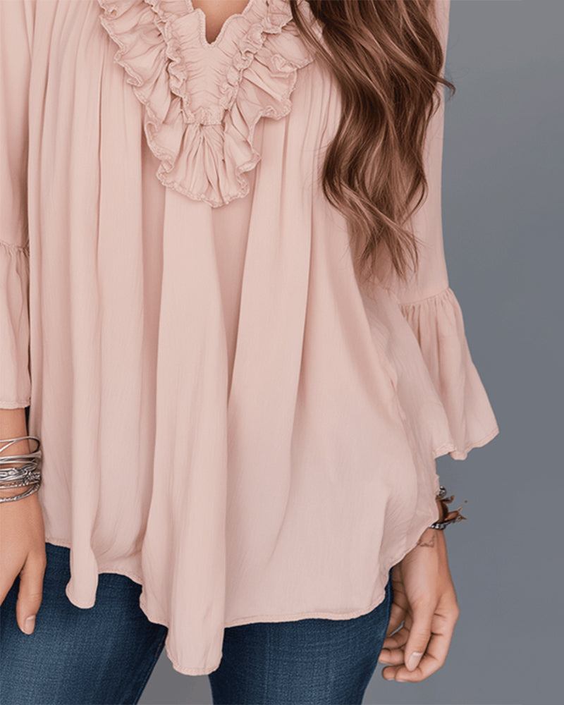 Elegant V-Neck Ruffled Blouse