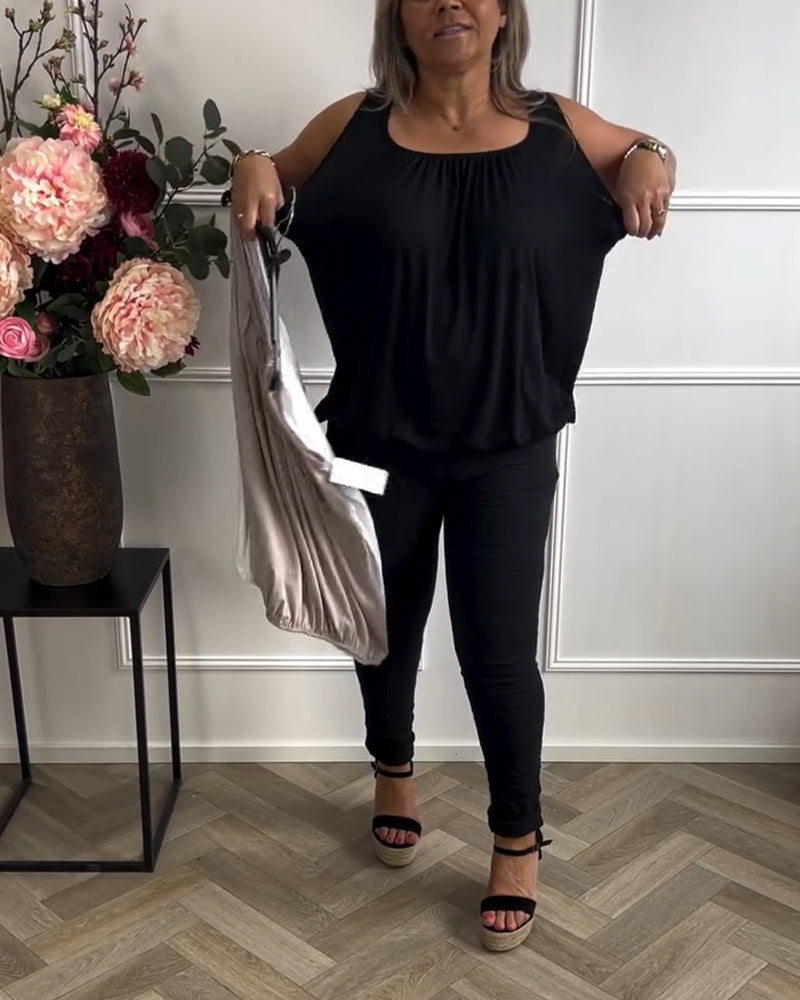 Top Without Sleeves Solid Color Pleated