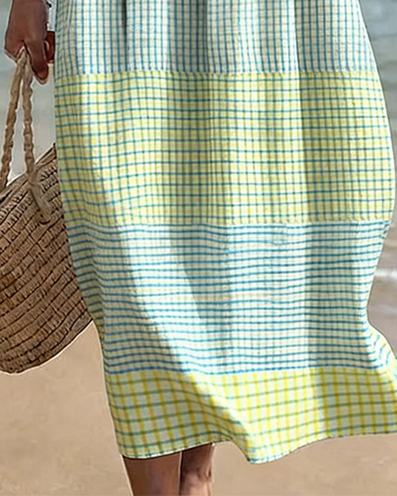 Dress Striped Color Block Loose