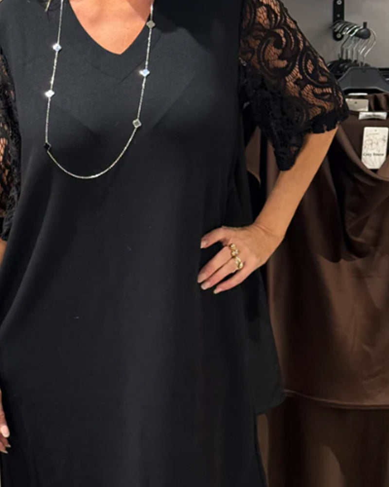 Elegant V-Neck Lace Beaded Chiffon Sleeveless A-line Mother of The Bride Dresses Side Slit